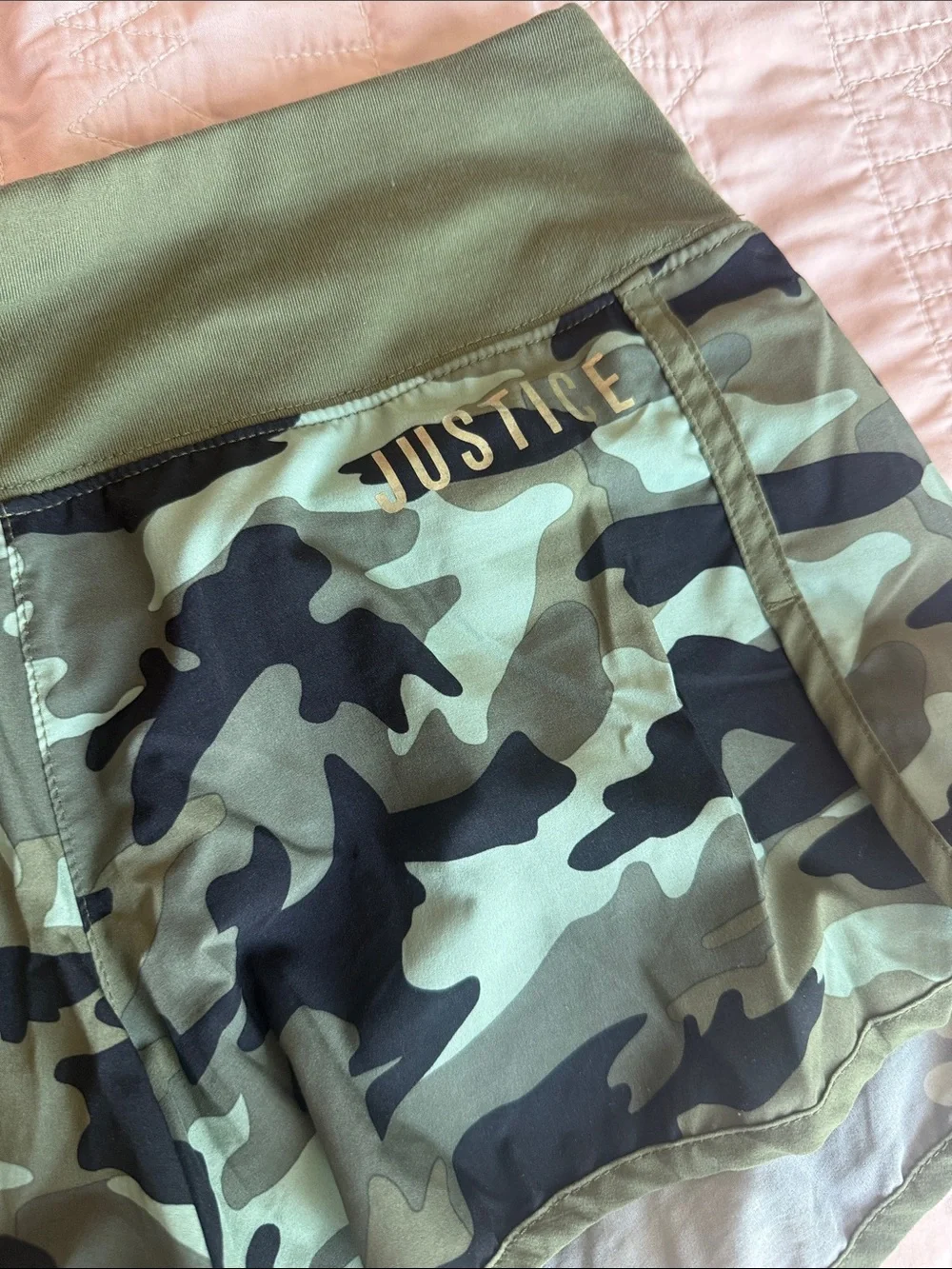 Justice Olive Green Camo Athletic Shorts